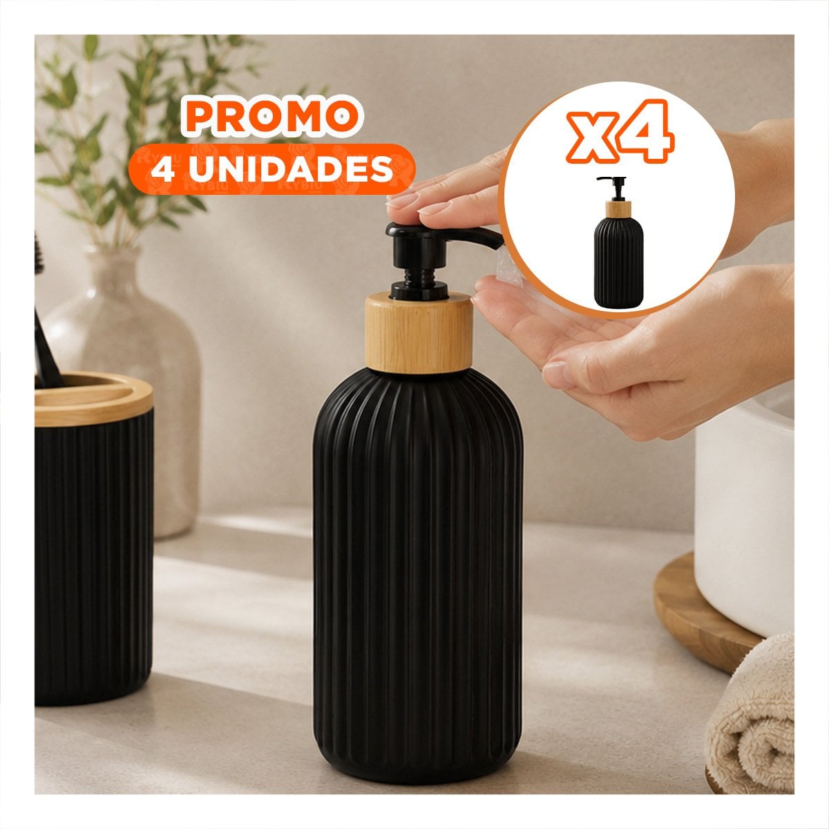 PACK4 ENVASE PARA ALCOHOL LIQUIDO CILINDRO COLOR NEGRO CON ACABADO DORADO 7X19CM - 1