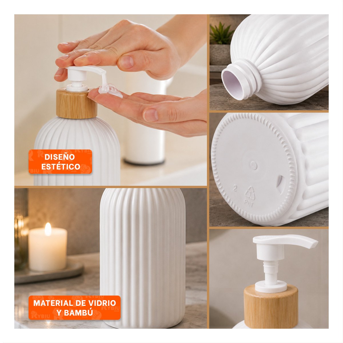 DISPENSADOR DE JABON PARA LAVAMANOS COLOR BLANCO CON DETALLES DORADOS 7X19CM Y POST IT - 5