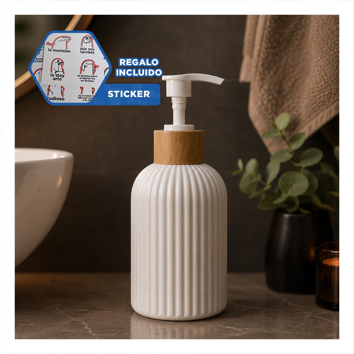 DOSIFICADOR PARA DETERGENTE LIQUIDO CILINDRO COLOR BLANCO 7X19CM Y REGALO STICKER - 1