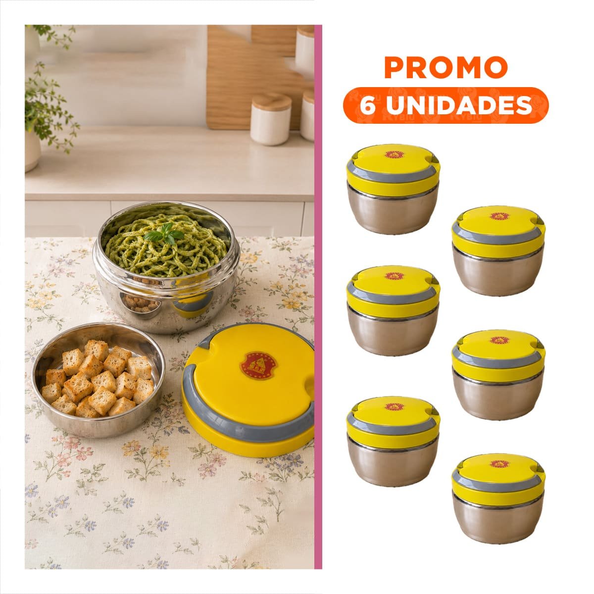 PACK6 PORTACOMIDAS DE CONSERVACION TERMICA CIRCULAR 1200ML COLOR AMARILLO - 1