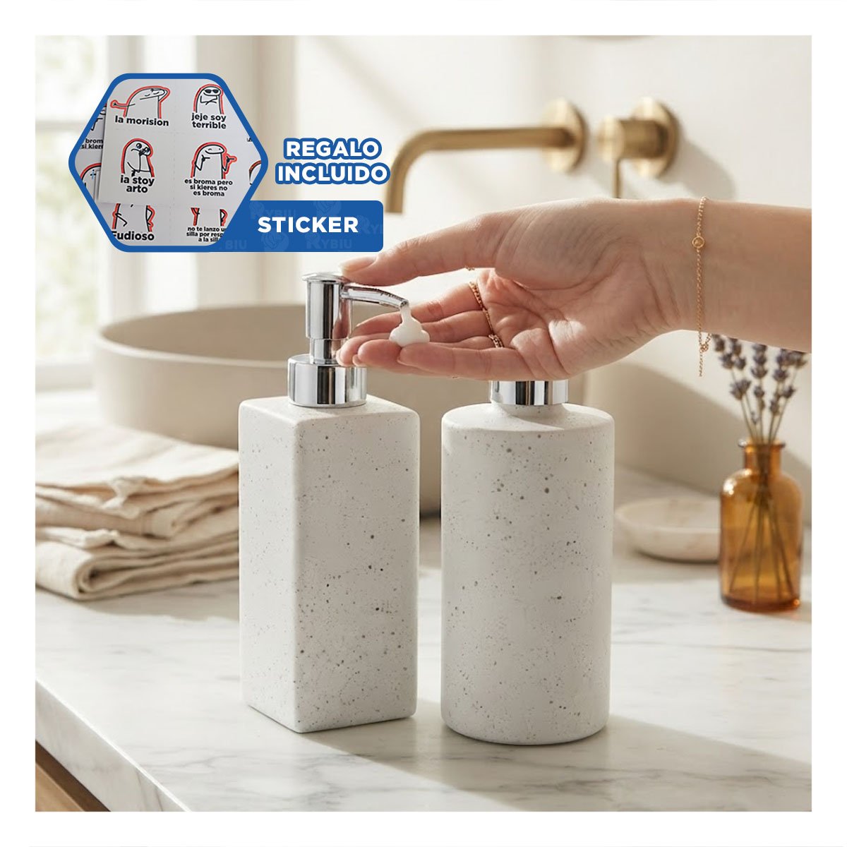 PACK 2 DOSIFICADOR PARA DETERGENTE LIQUIDO COLOR BLANCO Y REGALO STICKER - 1