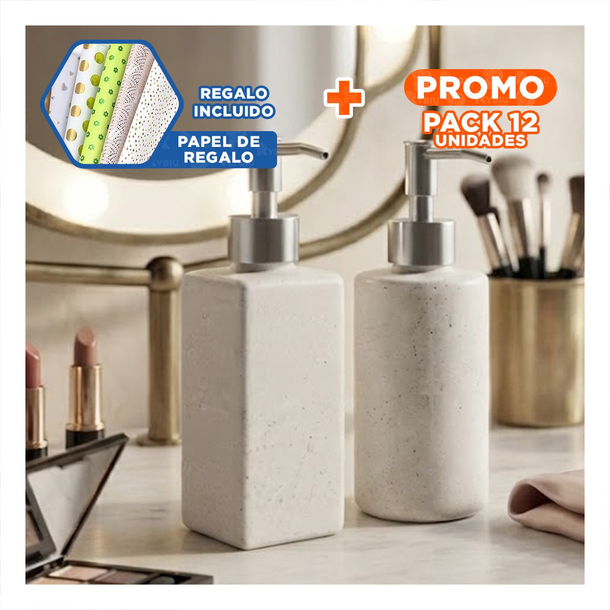 PACK12 SET 2 DOSIFICADOR PARA JABON DE MANOS COLOR BLANCO YPAPEL REGALO - 1