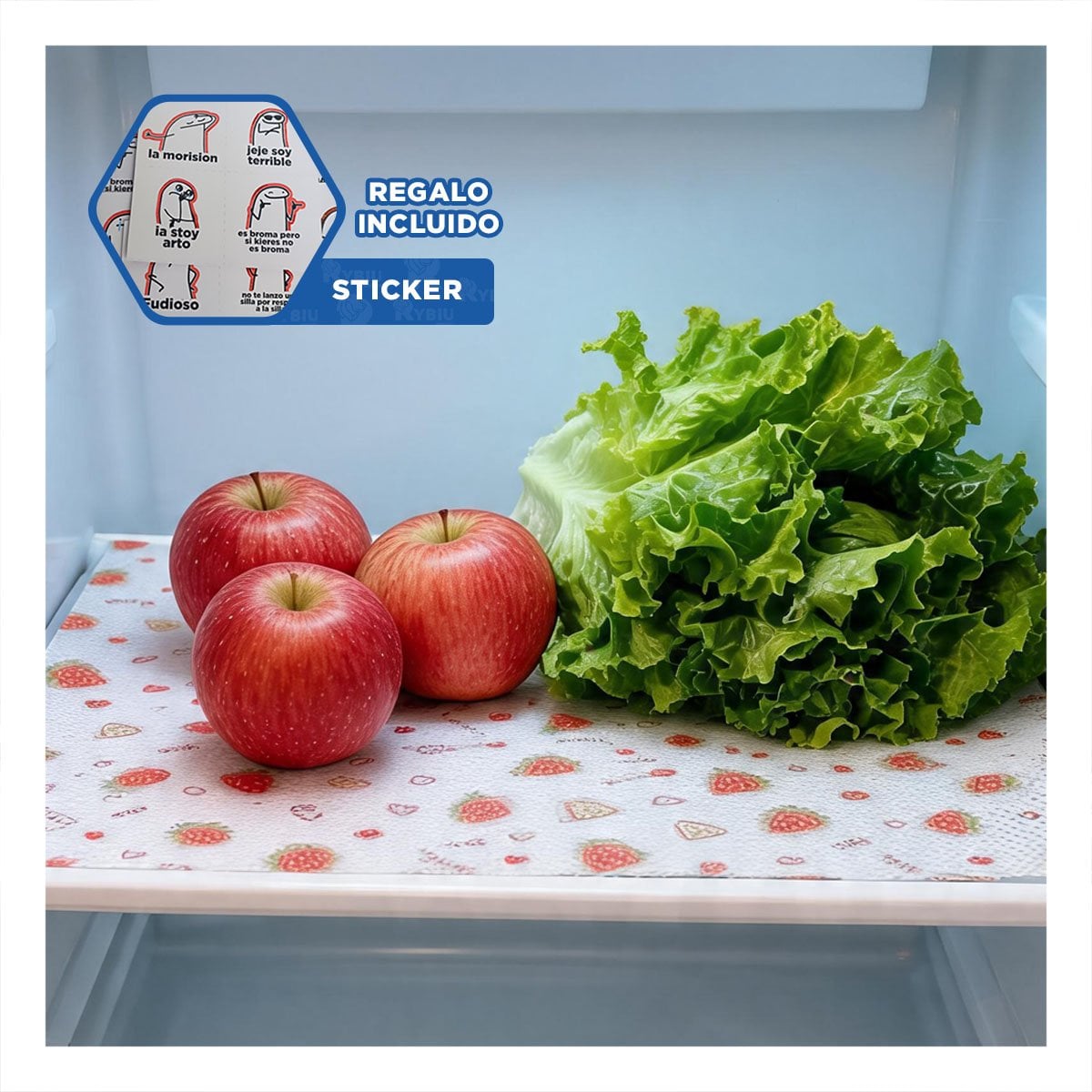 ALFOMBRA PARA COCINA ANTIDESLIZANTE FRESAS BLANCO TRANSLUCIDO 150X45CM Y REGALO STICKER - 1