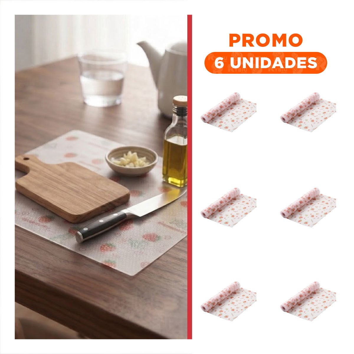 PACK6 BASE DE COCINA ANTIDESLIZANTE CON FRESAS BLANCO TRANSLUCIDO 150X45CM - 1