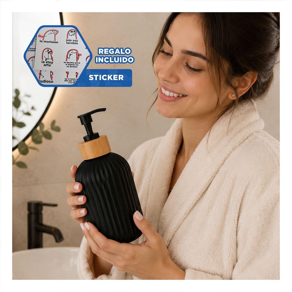 DOSIFICADOR PARA DETERGENTE LIQUIDO CILINDRO COLOR NEGRO 7X19CM Y REGALO STICKER - 1