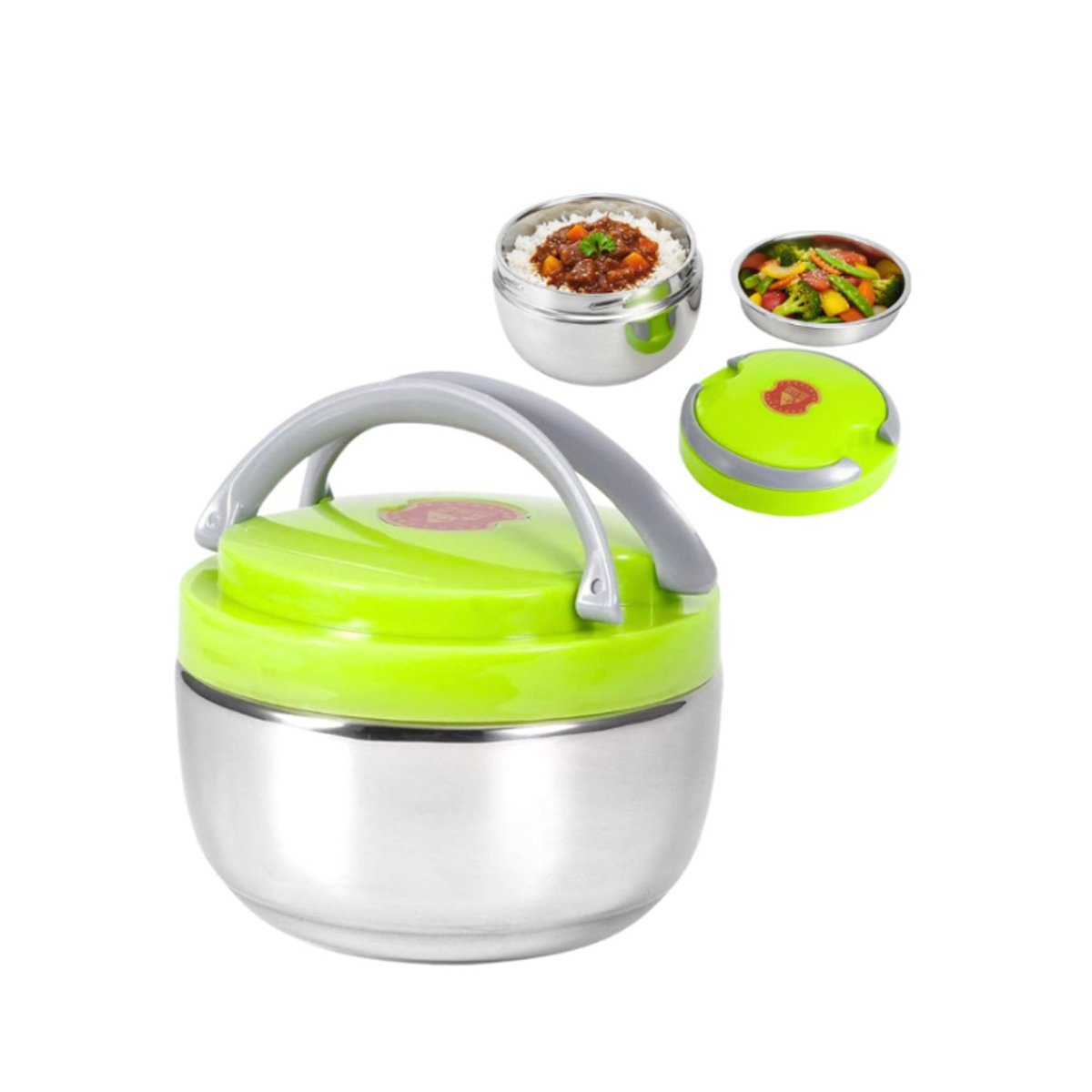 RECIPIENTE TERMICO CIRCULAR 1200ML PARA COMIDAS CASERAS COLOR VERDE YPAPEL REGALO - 1