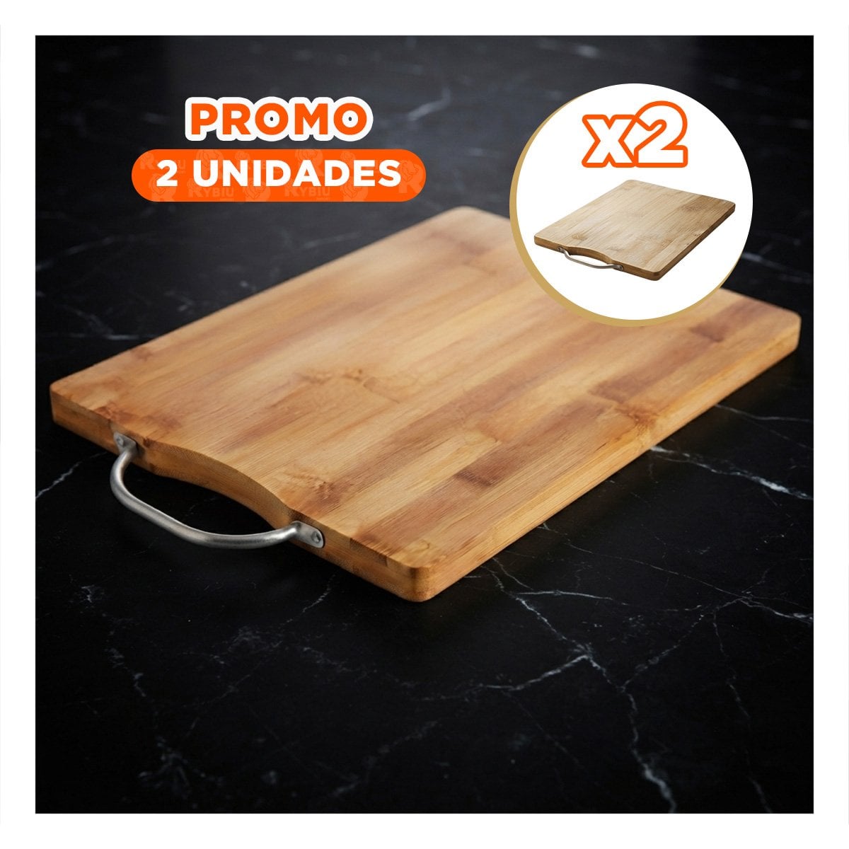 PACK2 TABLA DE PICAR PARA COCINA BAMBU MOSTAZA CON MANGO 34X24X1,8CM YREGALO STICKER - 1