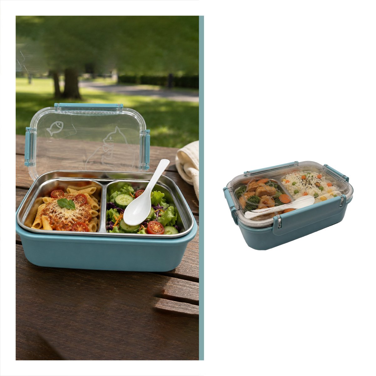 TAPER CON CUBIERTO PEZ CAT CELESTE RECTANGULAR DE 2 NIVELES PARA ALIMENTOS - 3