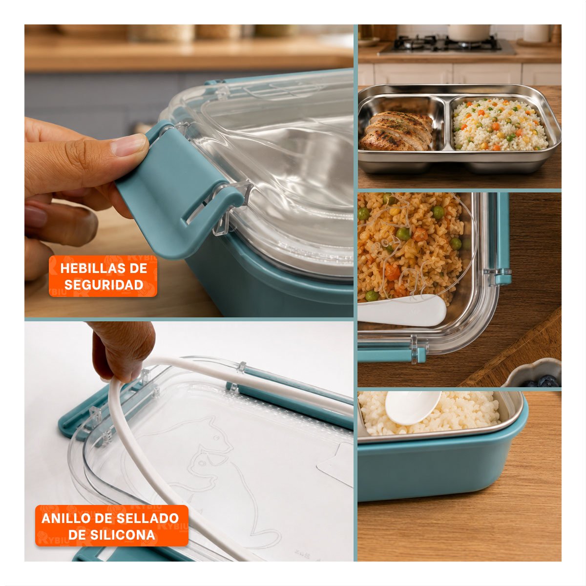 TAPER CON CUBIERTO PEZ CAT CELESTE RECTANGULAR DE 2 NIVELES PARA ALIMENTOS - 5