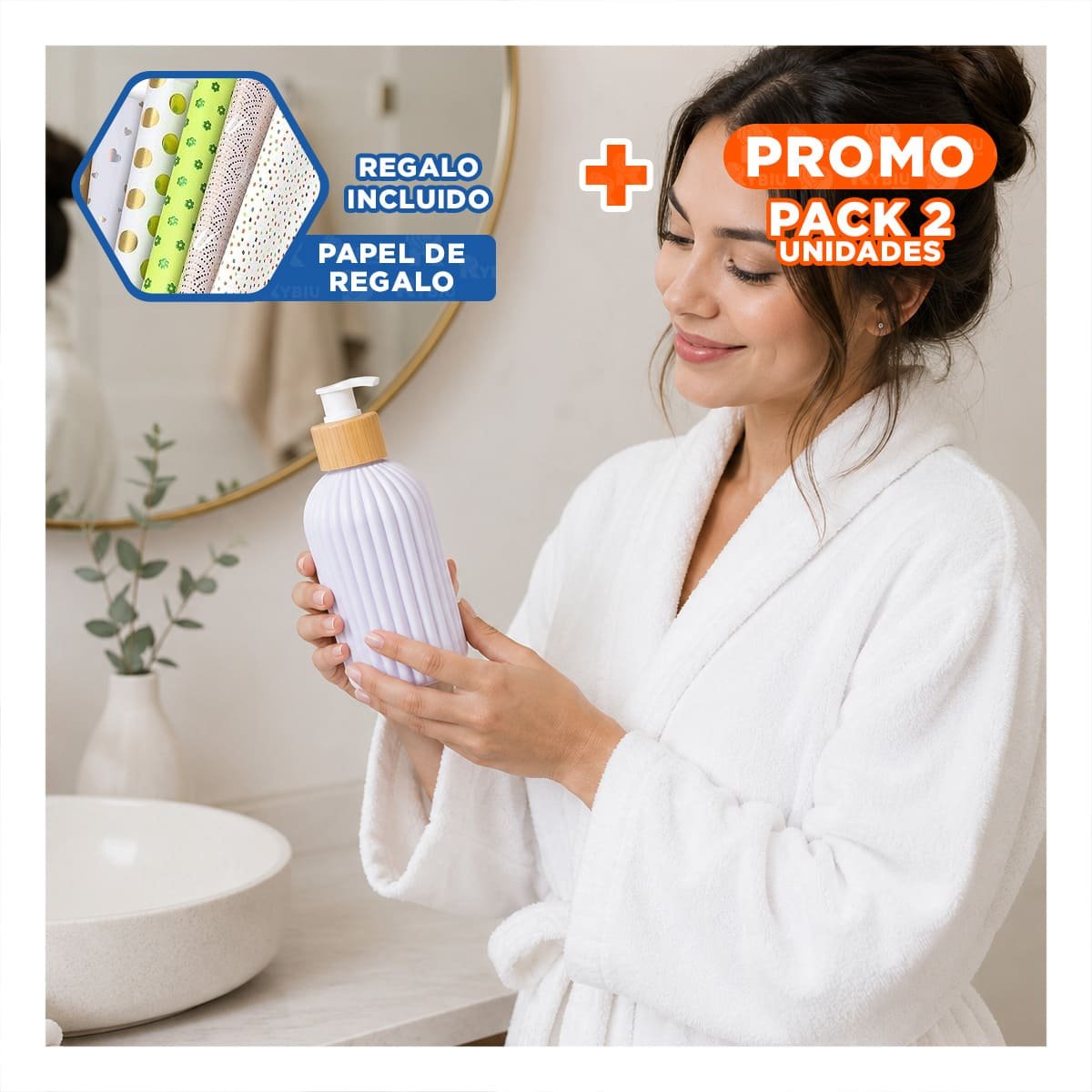 PACK2 DOSIFICADOR PARA GEL ANTIBACTERIAL CILINDRO COLOR BLANCO 7X19CM YPAPEL REGALO - 1