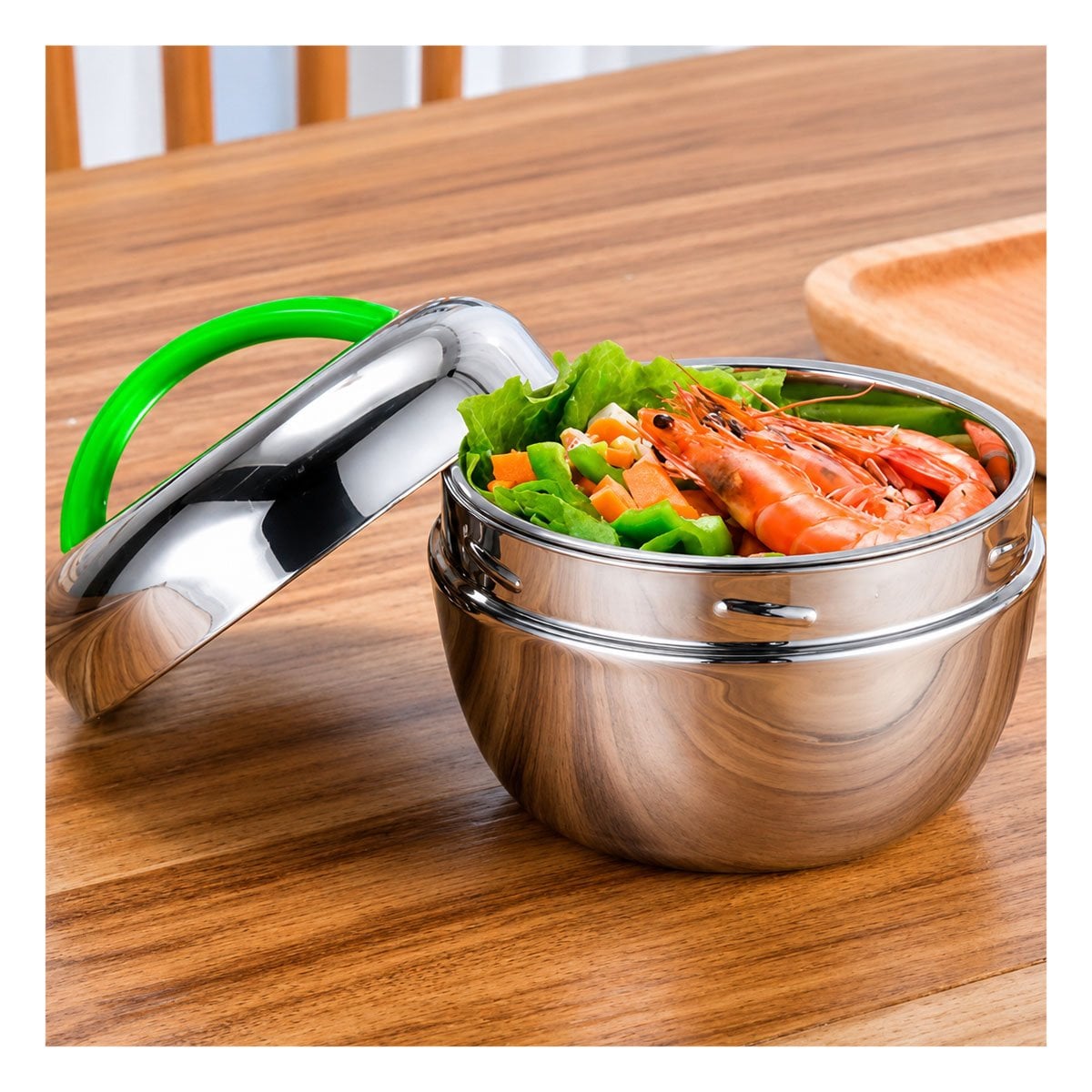 RECIPIENTE PARA COMIDAS CASERAS 1300 ML TERMO CIRCULAR ACERO Y PAPEL REGALO - 3