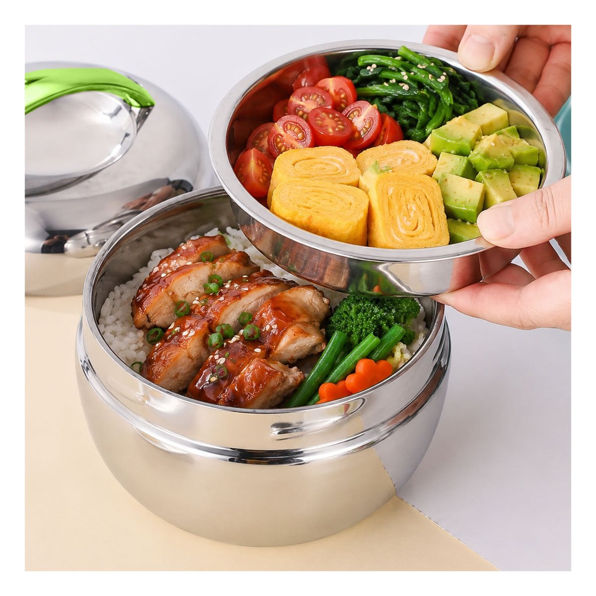 RECIPIENTE PARA COMIDAS CASERAS 1300 ML TERMO CIRCULAR ACERO Y PAPEL REGALO - 5