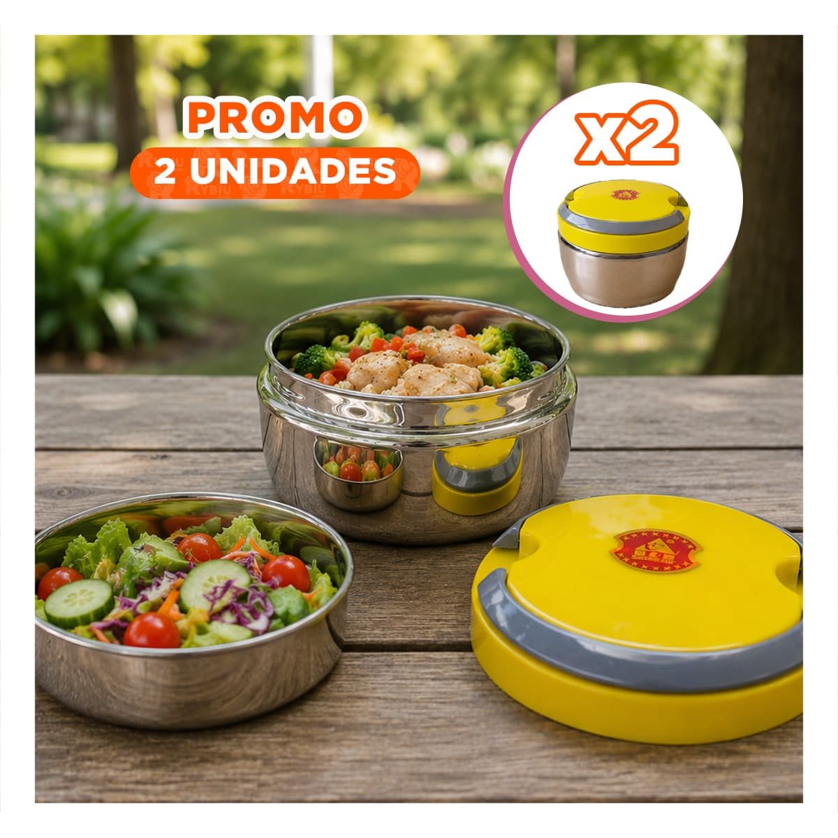 PACK2 PORTACOMIDAS ISOTERMICO PARA LLEVAR ALIMENTOS 1200ML CIRCULAR YREGALO STICKER - 1