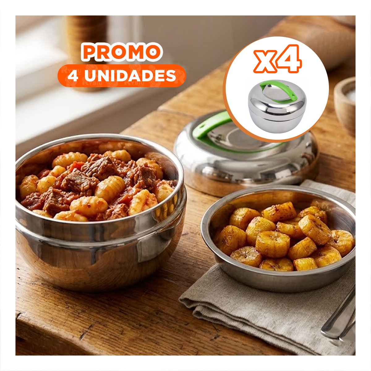PACK4 RECIPIENTE PARA DESAYUNOS 1300 ML TERMO CIRCULAR ACERO - 1
