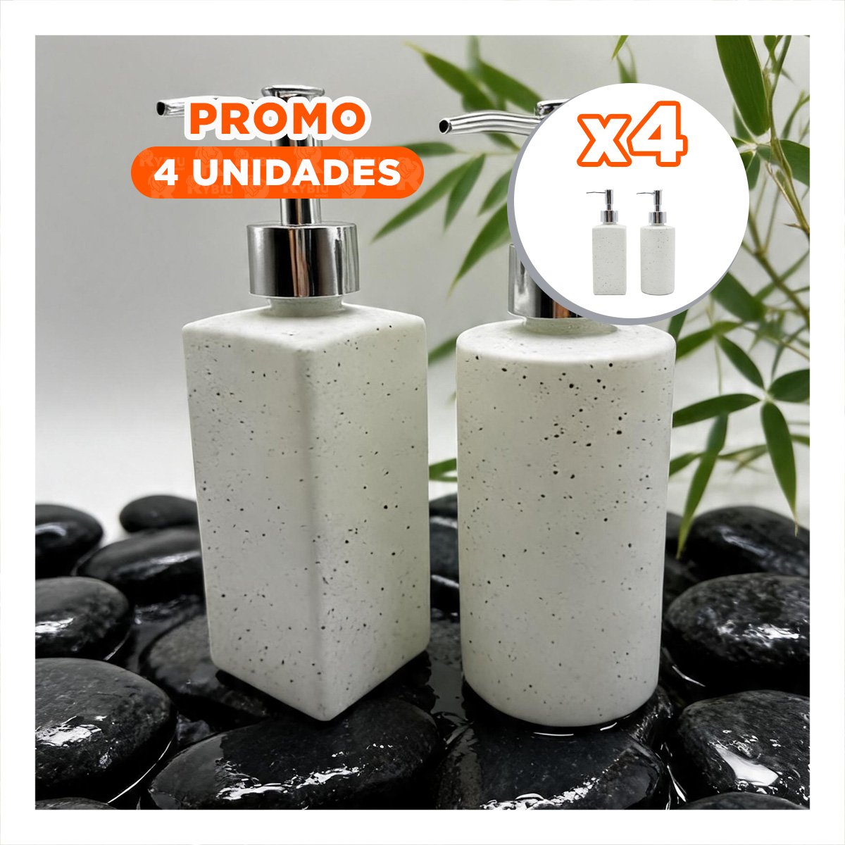 PACK4 JUEGO 2 ENVASE PARA ALCOHOL LIQUIDO COLOR BLANCO CON ACABADO DORADO - 1
