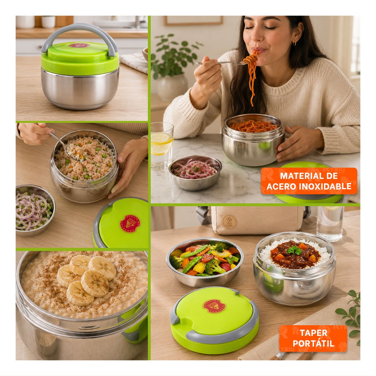 PACK6 TAPER PARA COMIDAS Y BEBIDAS 1200ML CON DISENO CIRCULAR COLOR VERDE YPAPEL REGALO - 3