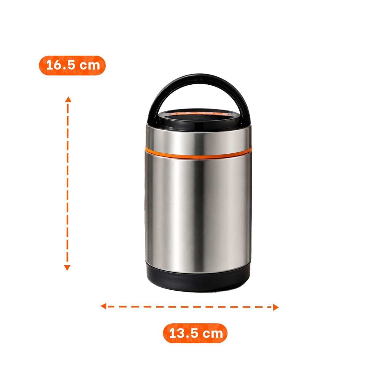 TAPER PARA TRANSPORTE DE COMIDAS 1400ML PLATEADO CON DETALLES COLOR NARANJA - 4