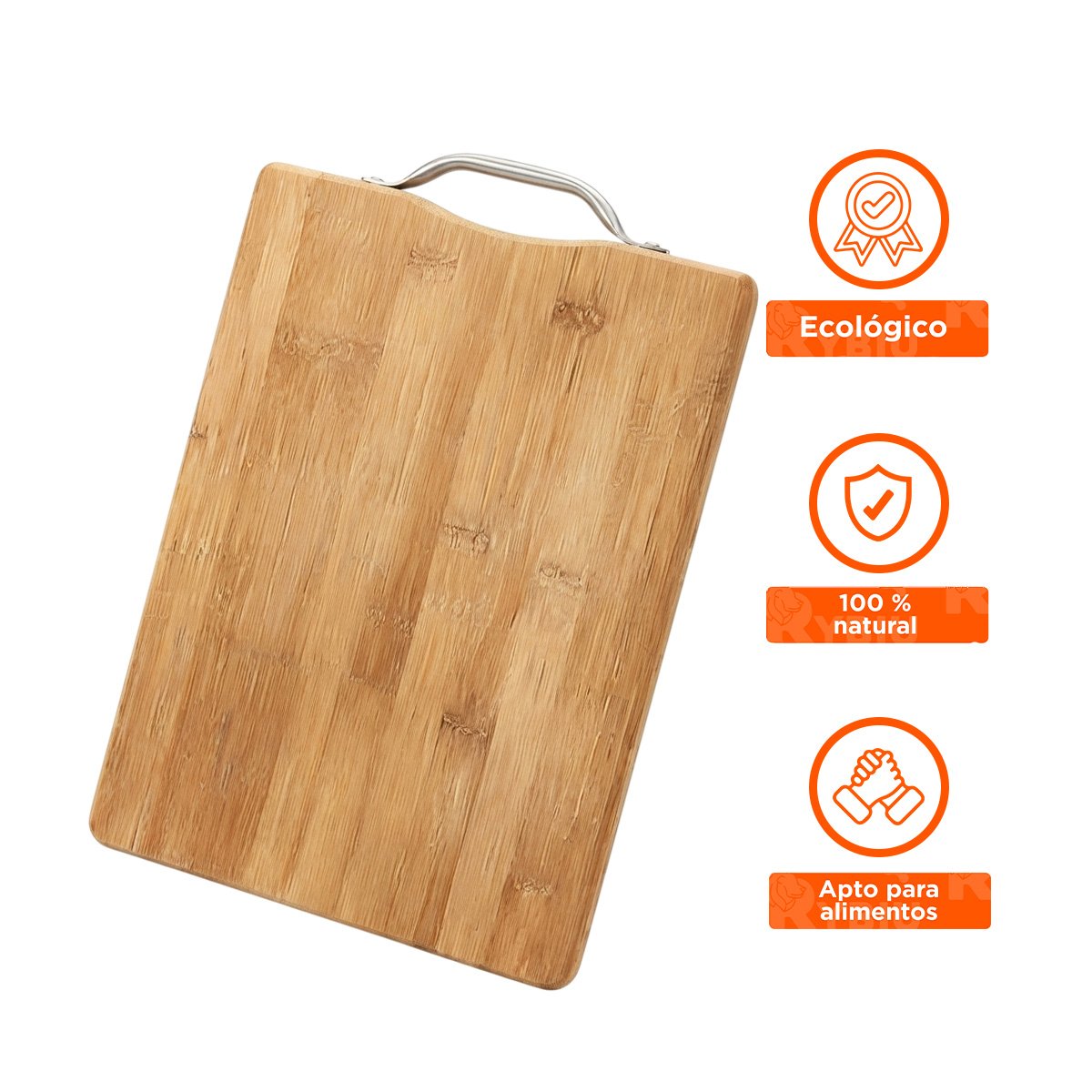 TABLA DE PICAR BAMBU MOSTAZA CON MANGO 34X24X1,8CM PARA COCINA - 3