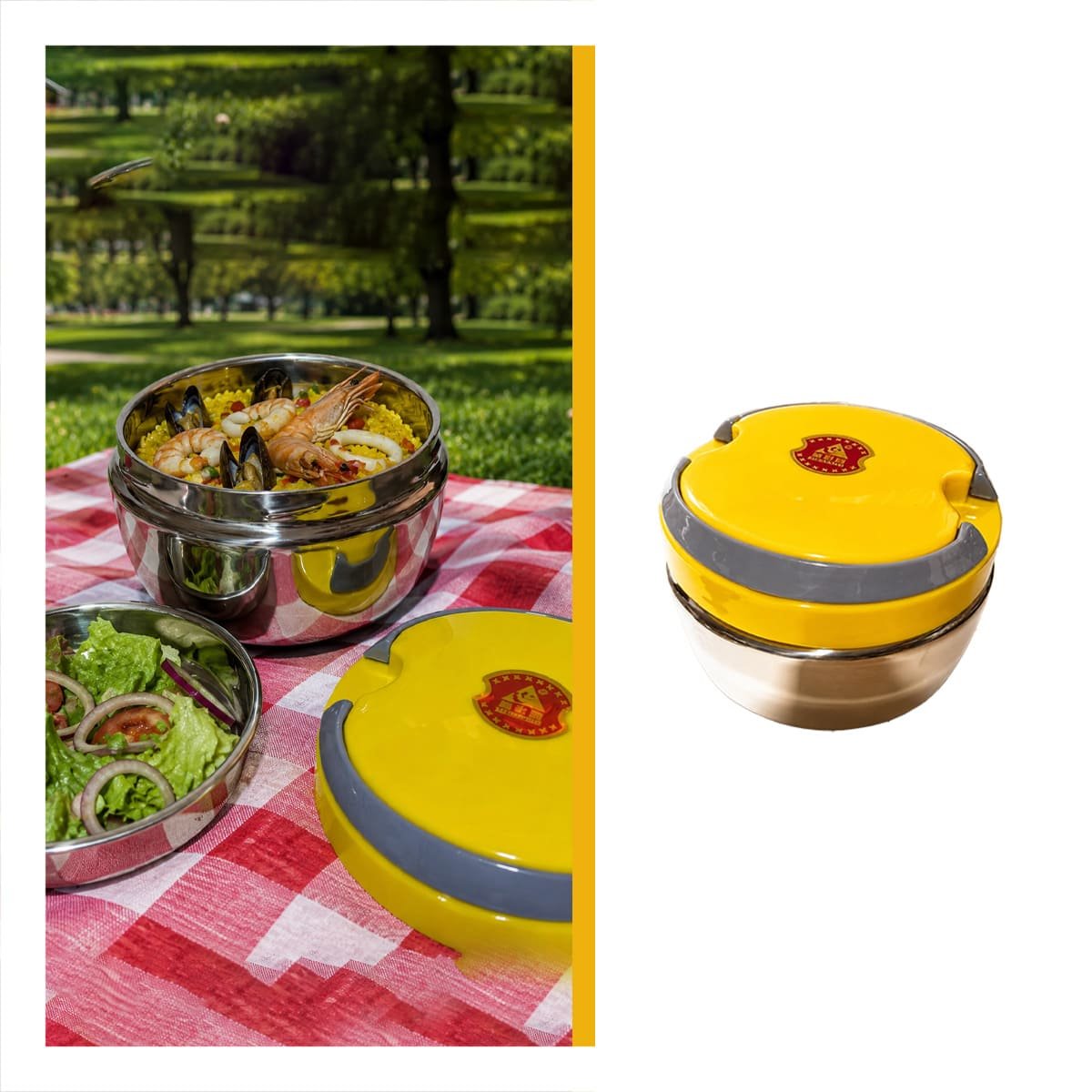 ENVASE PARA TRANSPORTE DE ALMUERZOS 1200ML CON ACABADO COLOR AMARILLO YREGALO STICKER - 3