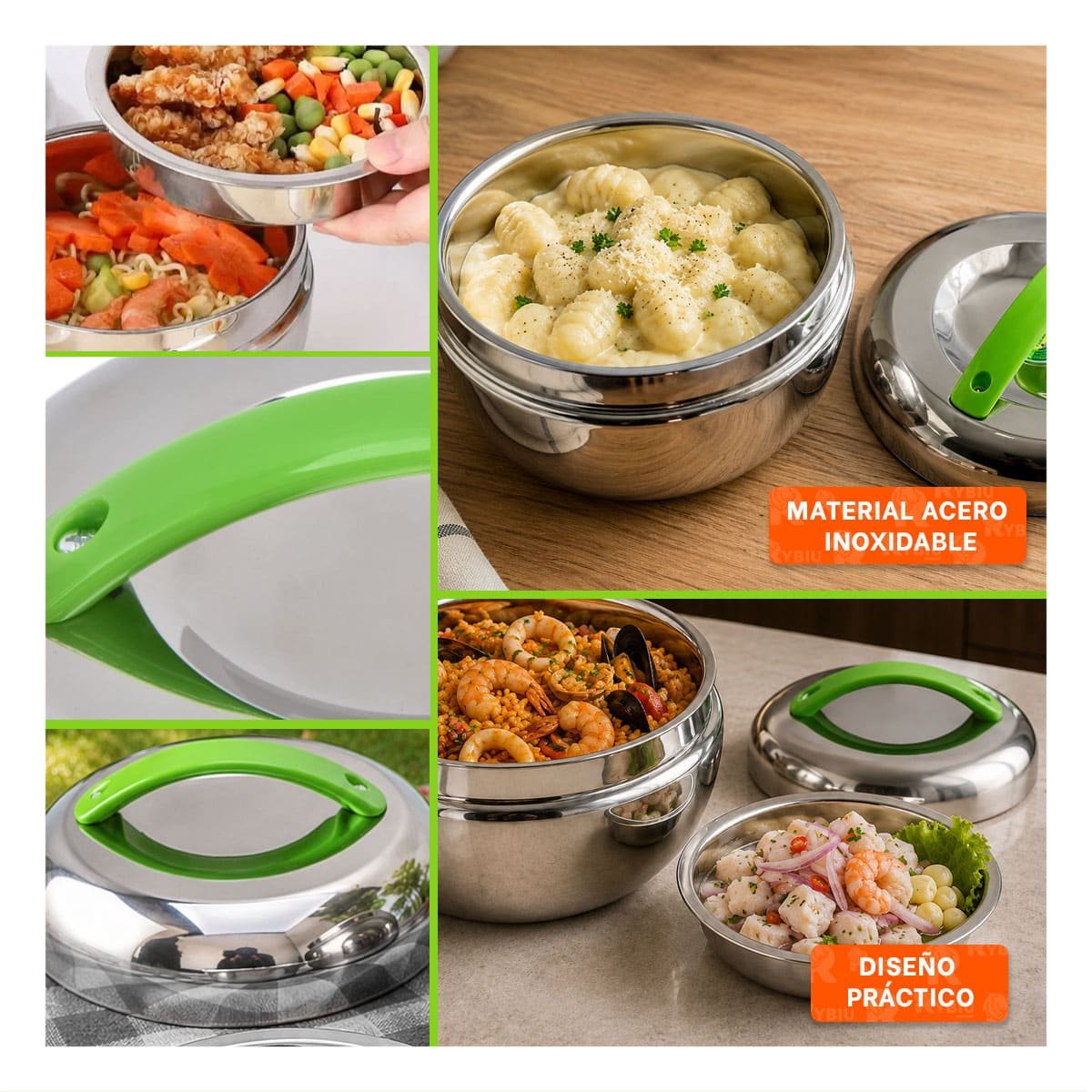 CONTENEDOR PARA ALMACENAMIENTO 1300 ML TERMO CIRCULAR ACERO Y LIGAS REGALO - 5