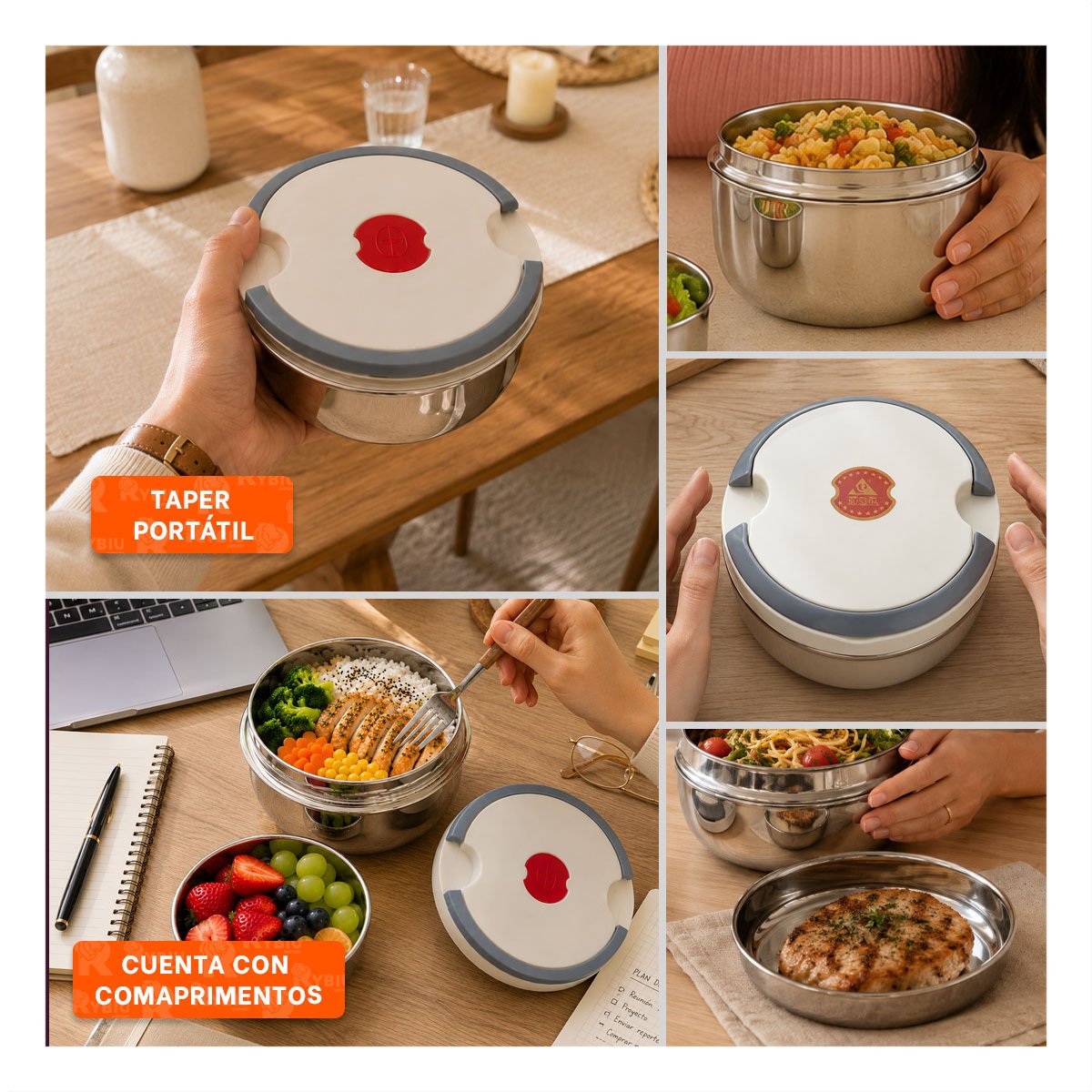 TAPER PARA CONSERVACION DE ALIMENTOS 1200ML COLOR BLANCO CON FORMA CIRCULAR - 5