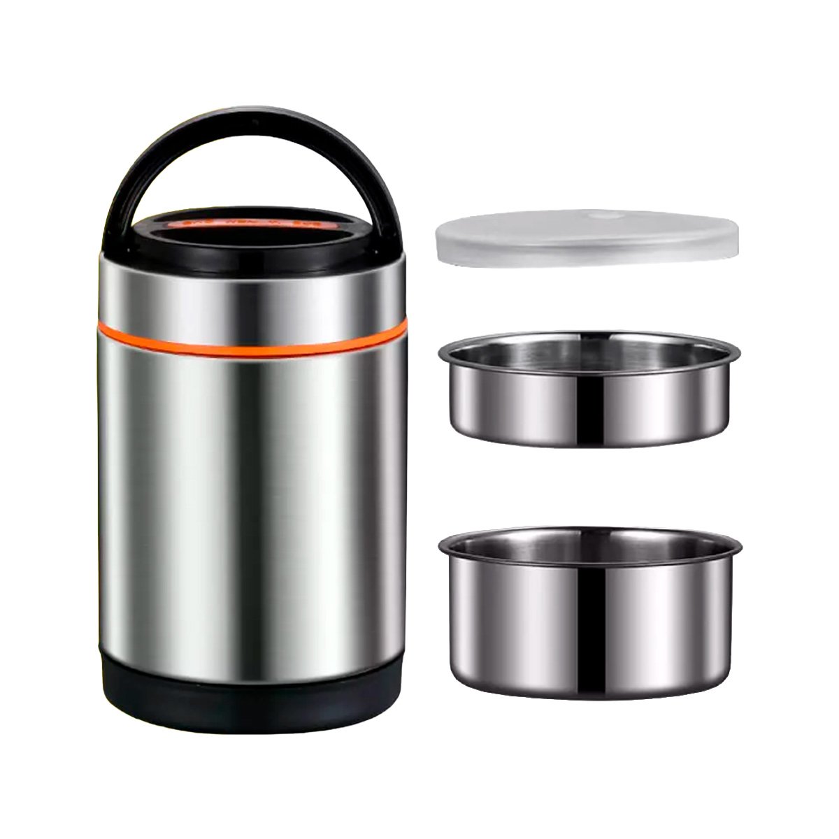 PACK2 CONTENEDOR ISOTERMICO COLOR NARANJA DE 1400ML CON ACABADO PLATEADO YREGALO STICKER - 2