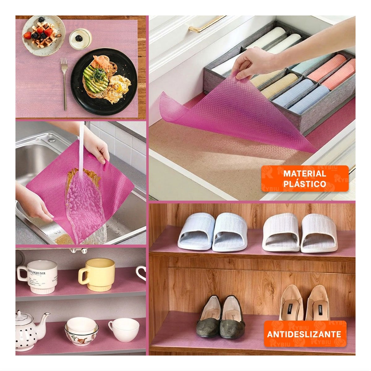 PACK4 ALFOMBRA ANTIDESLIZANTE PARA COCINA FUCSIA TRANSLUCIDO CON YREGALO STICKER - 2