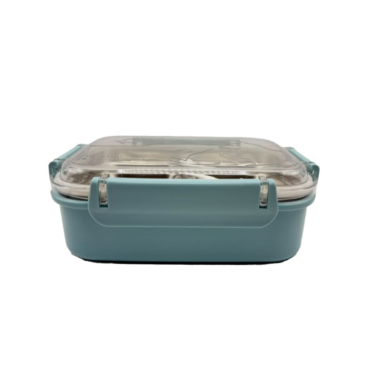 RECIPIENTE PARA COMIDAS RECTANGULAR PEZ CAT CELESTE CON CUBIERTO 2 NIVELES Y PAPEL REGALO - 1