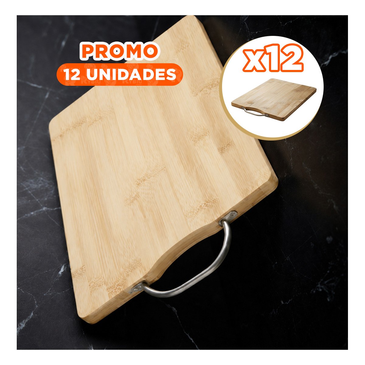 PACK12 TABLON CON MANGO BAMBU MOSTAZA PARA CORTAR INGREDIENTES 34X24X1,8CM - 1