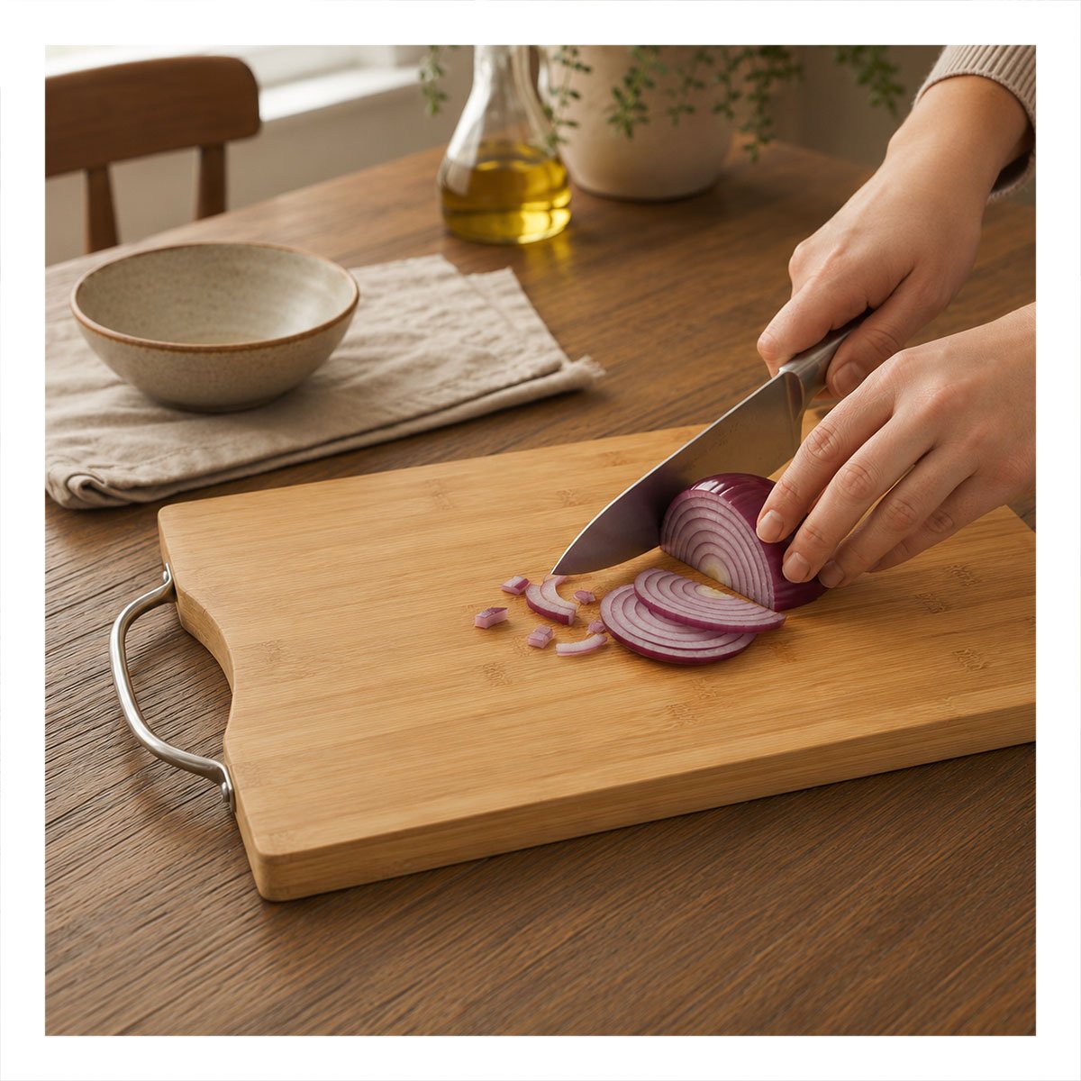PACK12 TABLON CON MANGO BAMBU MOSTAZA PARA CORTAR INGREDIENTES 34X24X1,8CM - 2