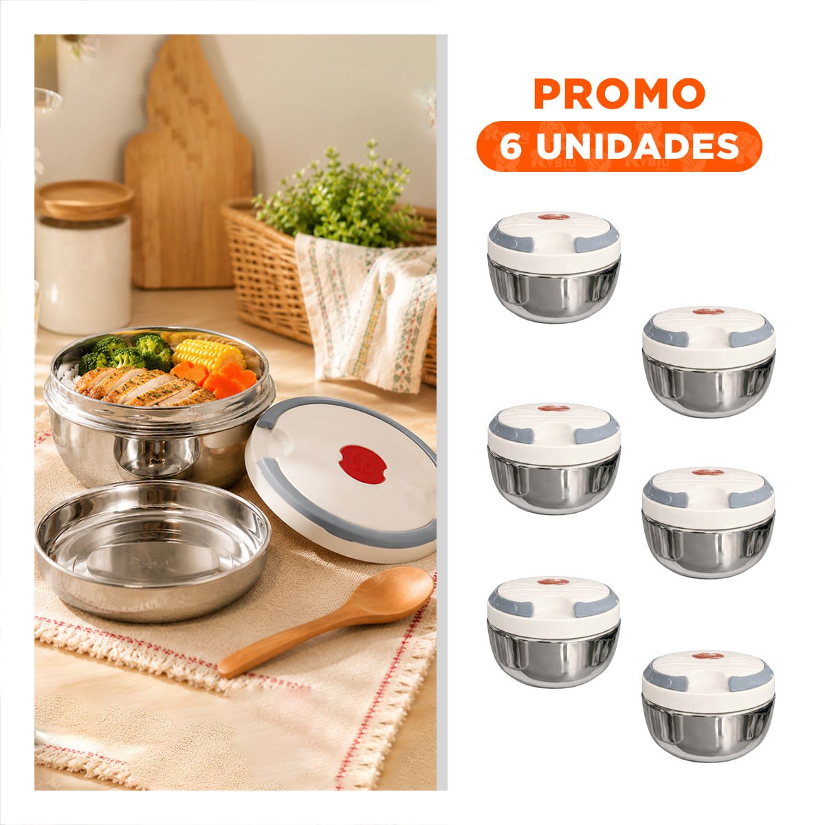 PACK6 PORTACOMIDAS DE CONSERVACION TERMICA CIRCULAR 1200ML COLOR BLANCO - 1