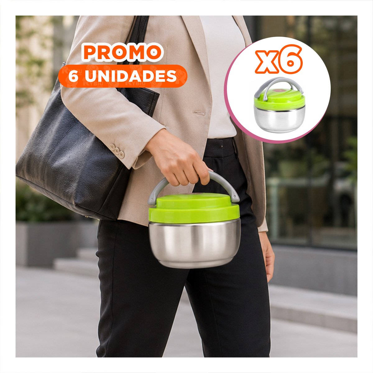 PACK6 RECIPIENTE ISOTERMICO PARA USO COTIDIANO 1200ML CON FORMA CIRCULAR YREGALO STICKER - 1
