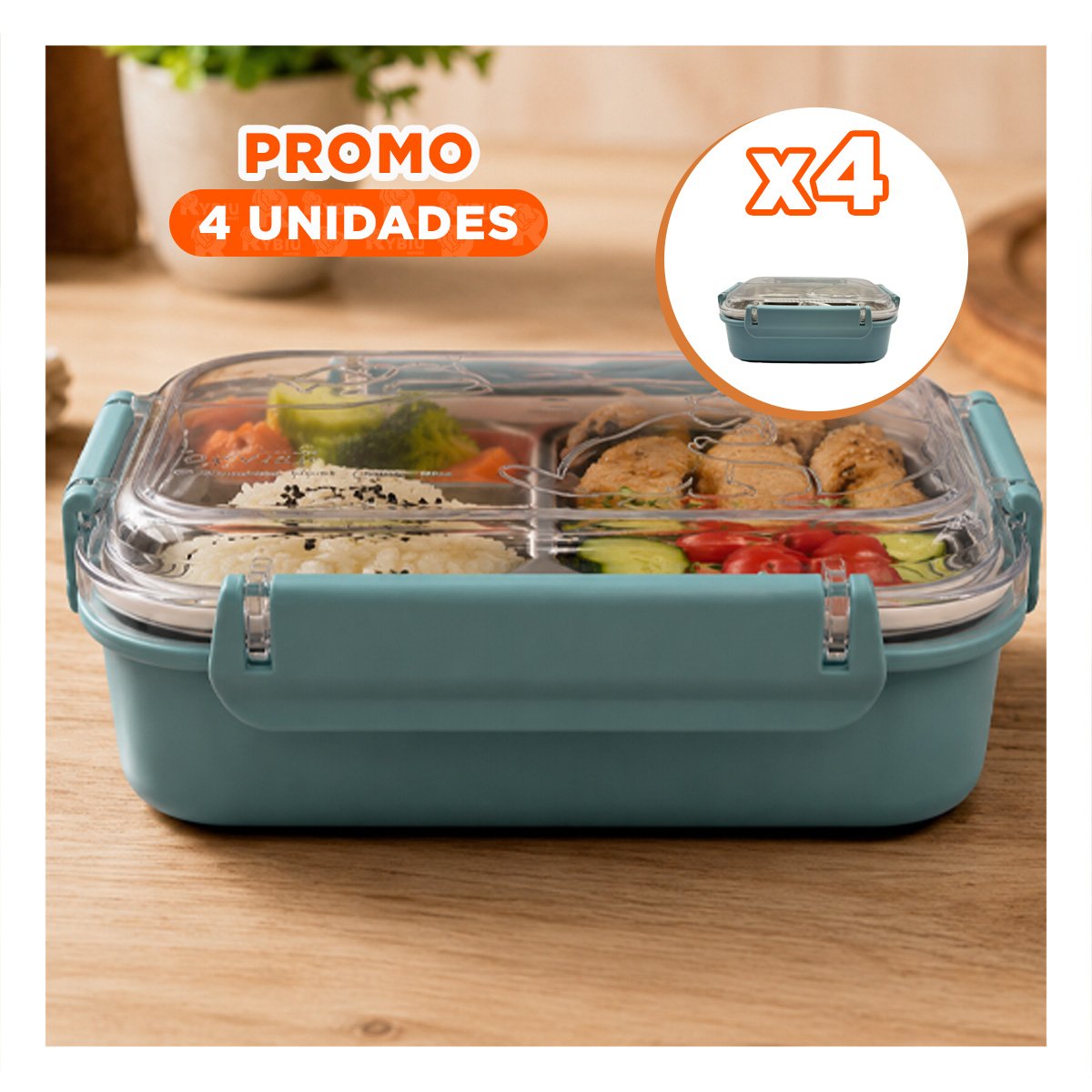 PACK4 TAPER DE 2 NIVELES CON CUBIERTO PARA ALMUERZO RECTANGULAR PEZ CAT CELESTE - 1