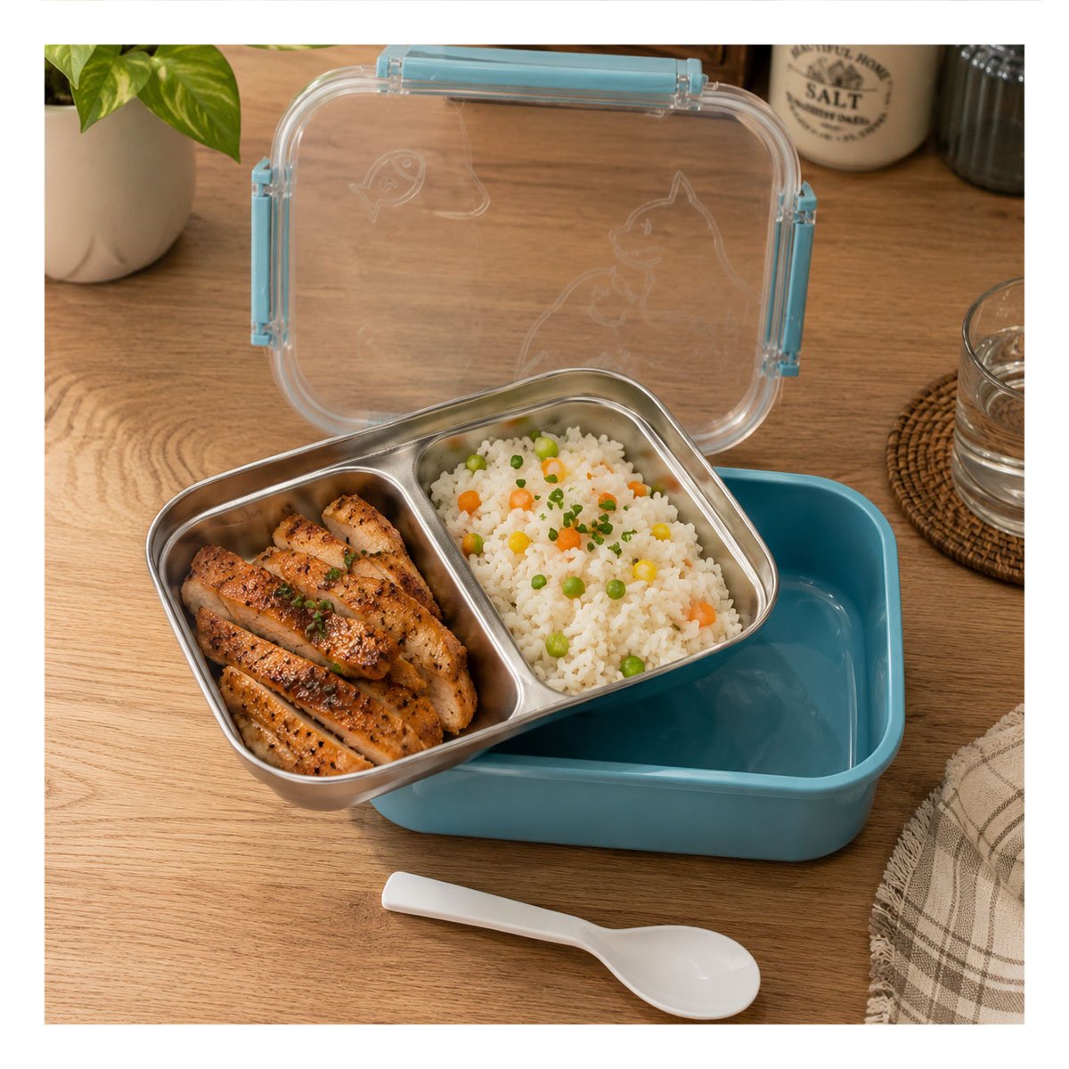 PACK4 TAPER DE 2 NIVELES CON CUBIERTO PARA ALMUERZO RECTANGULAR PEZ CAT CELESTE - 3