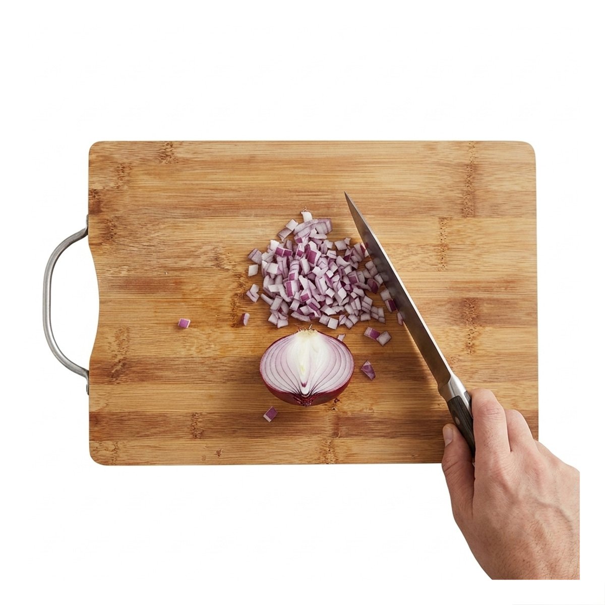 PACK4 BASE PARA CORTAR INGREDIENTES BAMBU MOSTAZA CON MANGO 34X24X1,8CM YPAPEL REGALO - 3