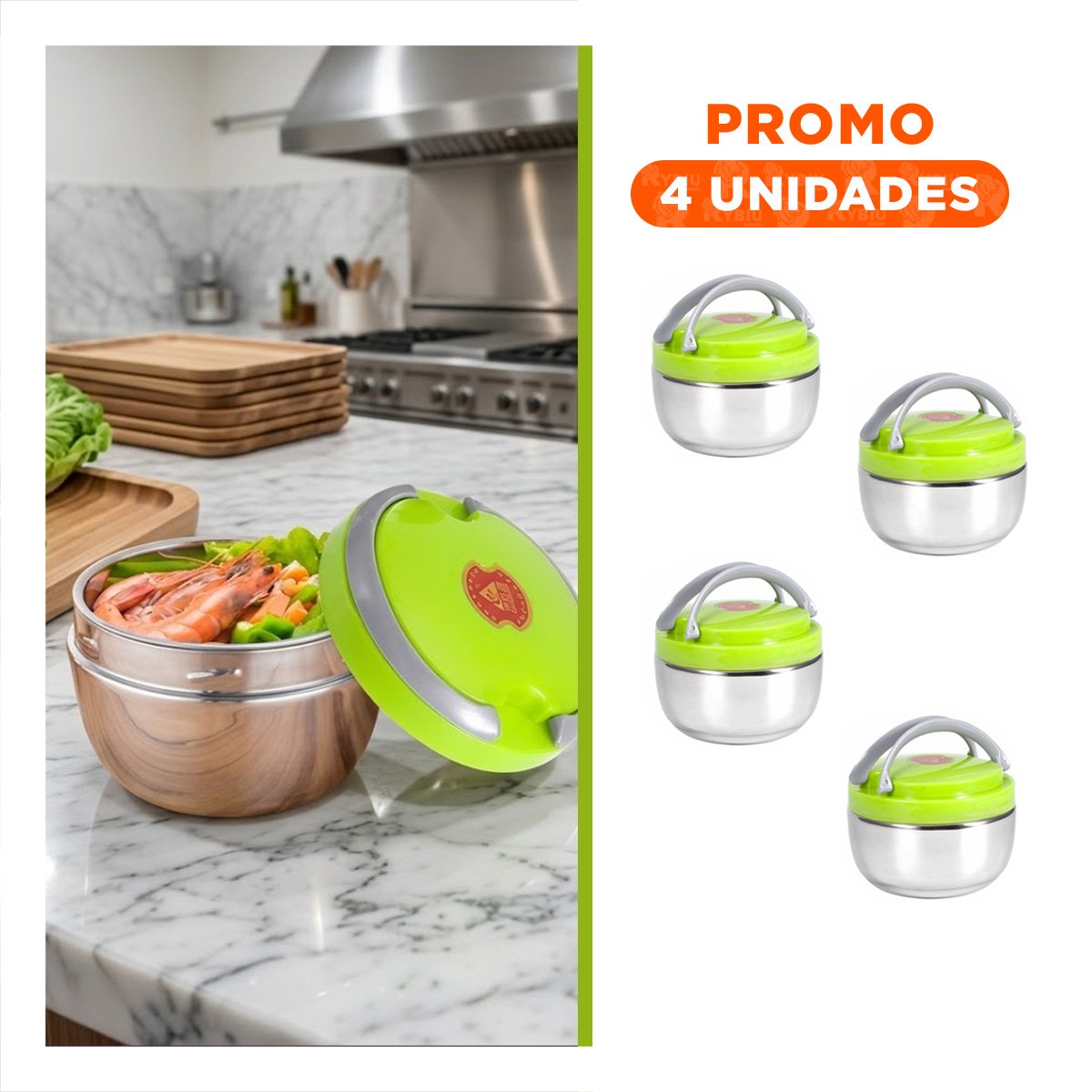 PACK4 ENVASE CON FUNCION ISOTERMICA 1200ML PARA ALMUERZOS Y REFRIGERIOS YREGALO STICKER - 1