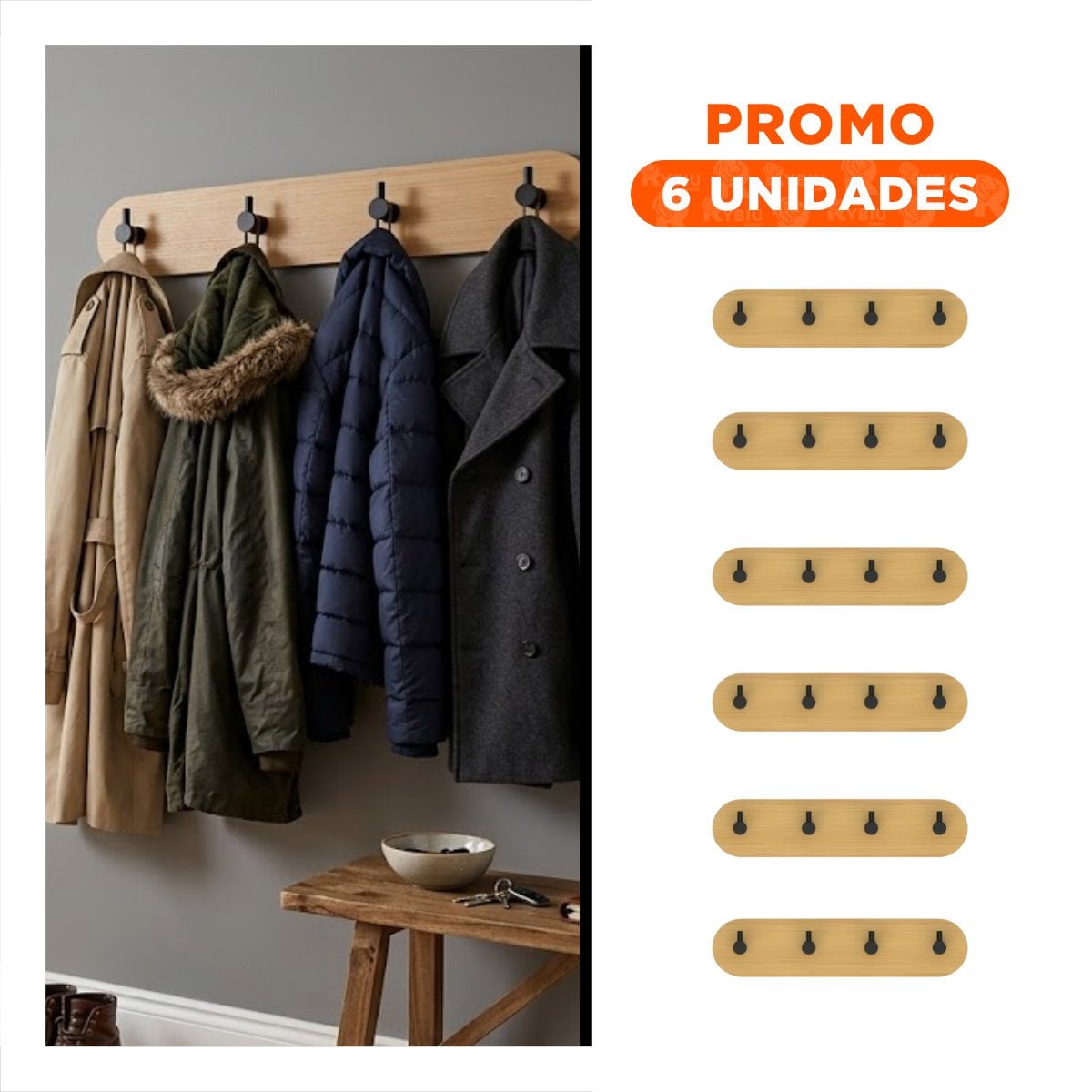 PACK6 COLGADOR DE PARED CON ADHESIVO BAMBU NEGRO 19X5CM PARA COLGAR ACCESORIOS - 1