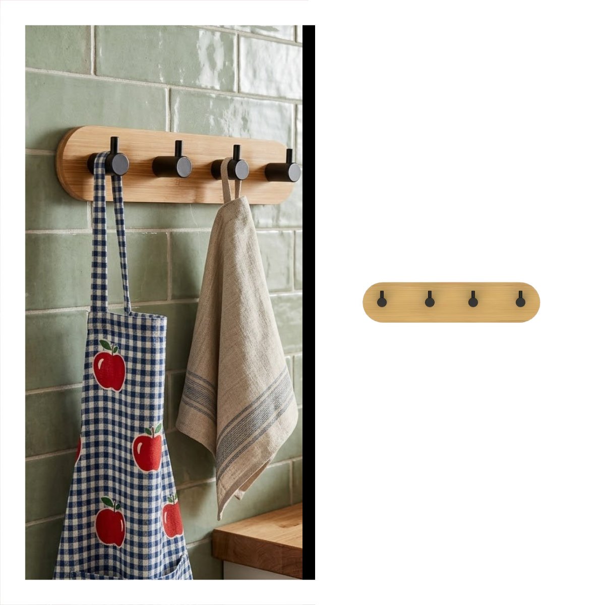 PERCHERO PARA ENTRADA ADHESIVO BAMBU NEGRO CON 4 GANCHOS DE PARED 19X5CM - 3