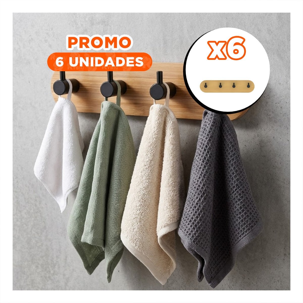 PACK6 PERCHERO FUNCIONAL DE PARED BAMBU NEGRO CON 4 GANCHOS ADHESIVO 19X5CM YREGALO STICKER - 1