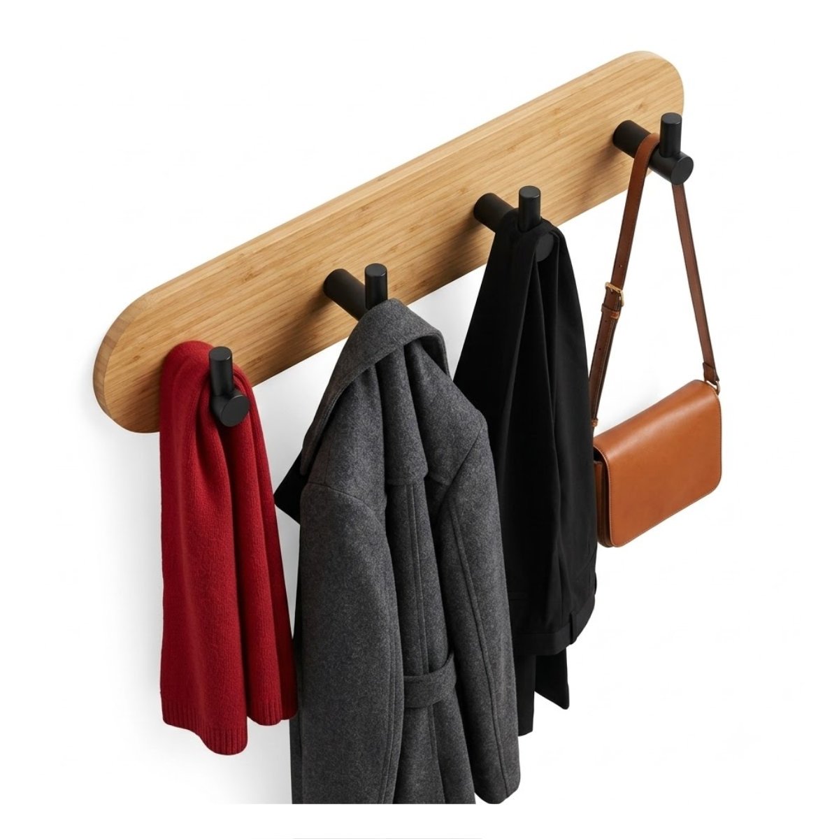 PACK6 PERCHERO FUNCIONAL DE PARED BAMBU NEGRO CON 4 GANCHOS ADHESIVO 19X5CM YREGALO STICKER - 2