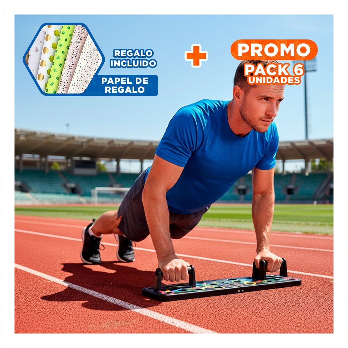 PACK6 TABLERO PUSH UP PARA EJERCICIO FUNCIONAL COLOR NEGRO DE USO DIARIO YPAPEL REGALO - 1