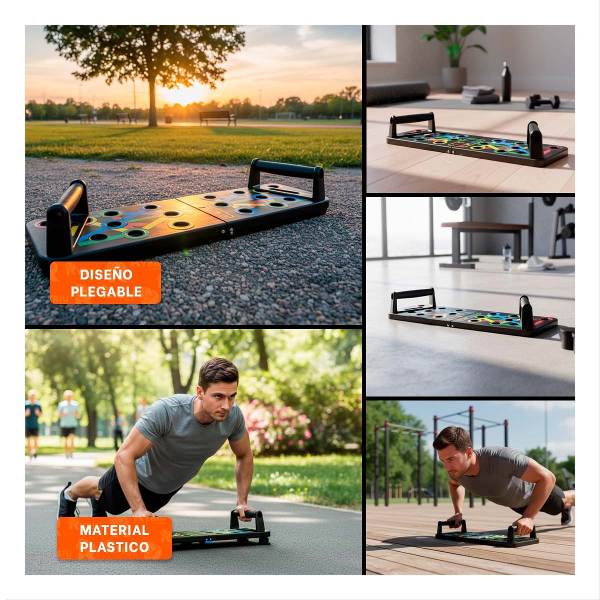 PACK6 TABLERO PUSH UP PARA EJERCICIO FUNCIONAL COLOR NEGRO DE USO DIARIO YPAPEL REGALO - 3