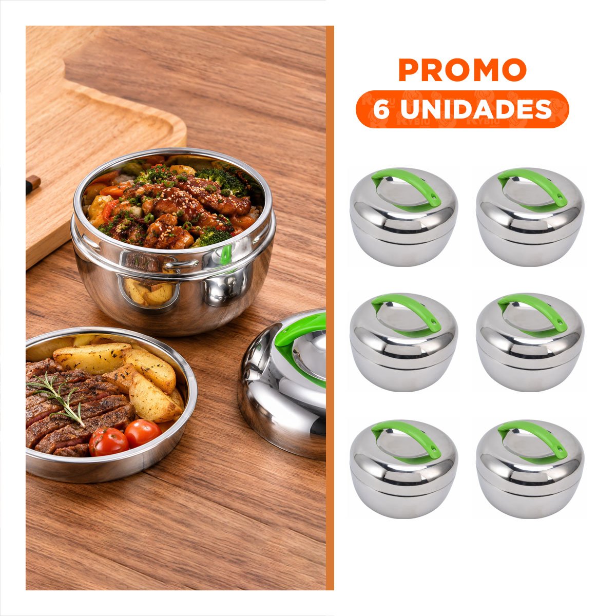 PACK6 RECIPIENTE PARA ORGANIZAR ALIMENTOS 1300 ML TERMO CIRCULAR VERDE - 1