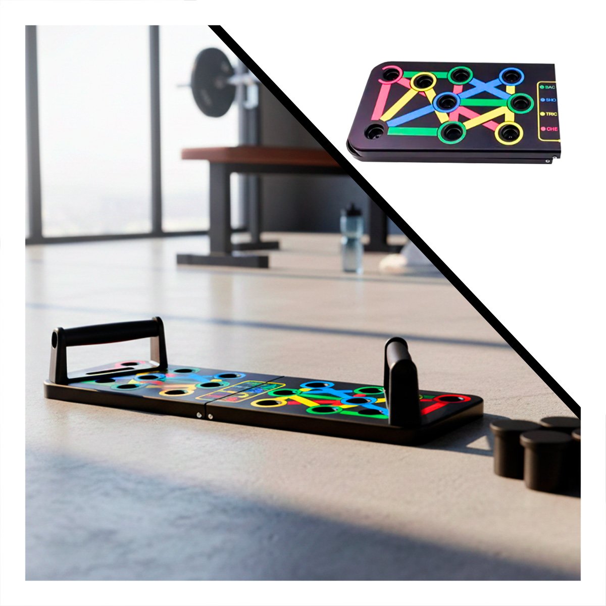 TABLERO COLOR NEGRO PARA FLEXIONES PUSH UP CON GUIAS DE ENTRENAMIENTO DEPORTIVO - 3