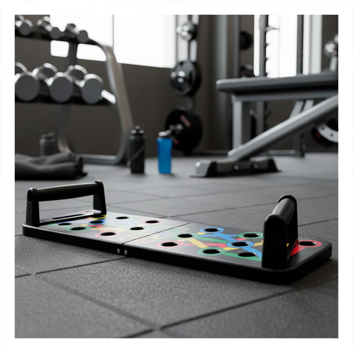 PANEL PUSH UP COLOR NEGRO CON GUIAS PARA EJERCICIOS DE FUERZA DIARIOS Y LIGAS REGALO - 1