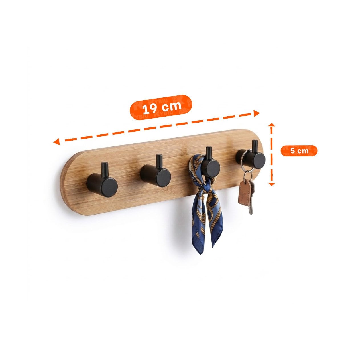 PACK2 GANCHO DE BAMBU NEGRO PARA ORGANIZAR CON 4 GANCHOS ADHESIVO DE PARED 19X5CM YPAPEL REGALO - 4