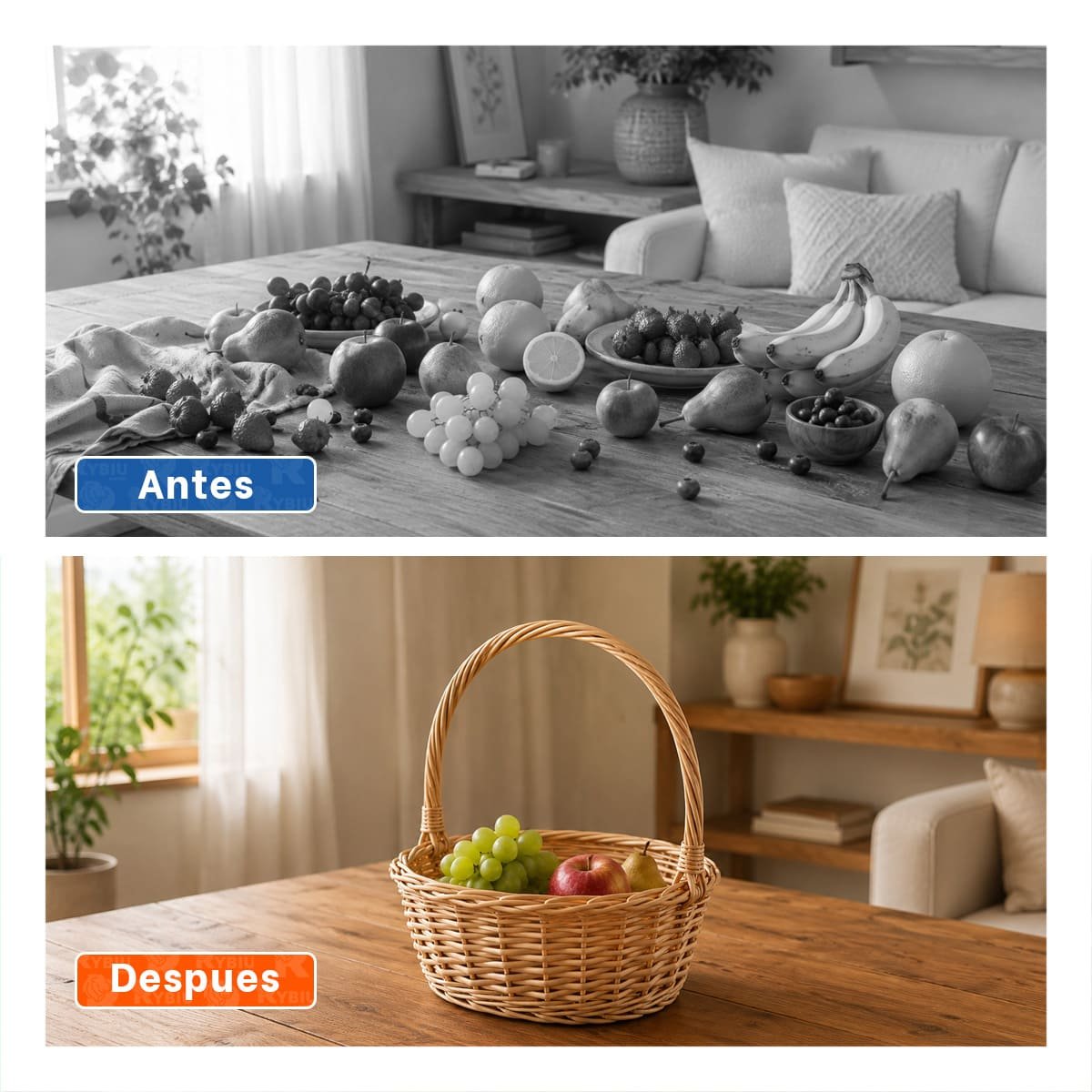 CESTA TEJIDA DE MIMBRE PARA ORGANIZAR ACCESORIOS 31X35 CM MOSTAZA CLARO Y PAPEL REGALO - 3