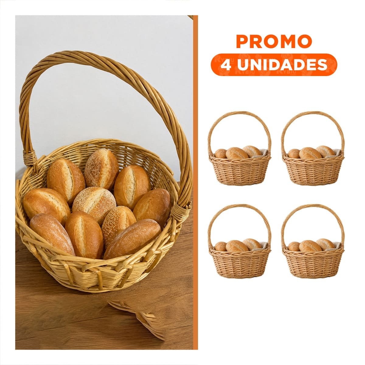PACK4 CANASTILLA DE MIMBRE PARA SALA CIRCULAR COLOR MOSTAZA CLARO 31X35 CM YREGALO STICKER - 1