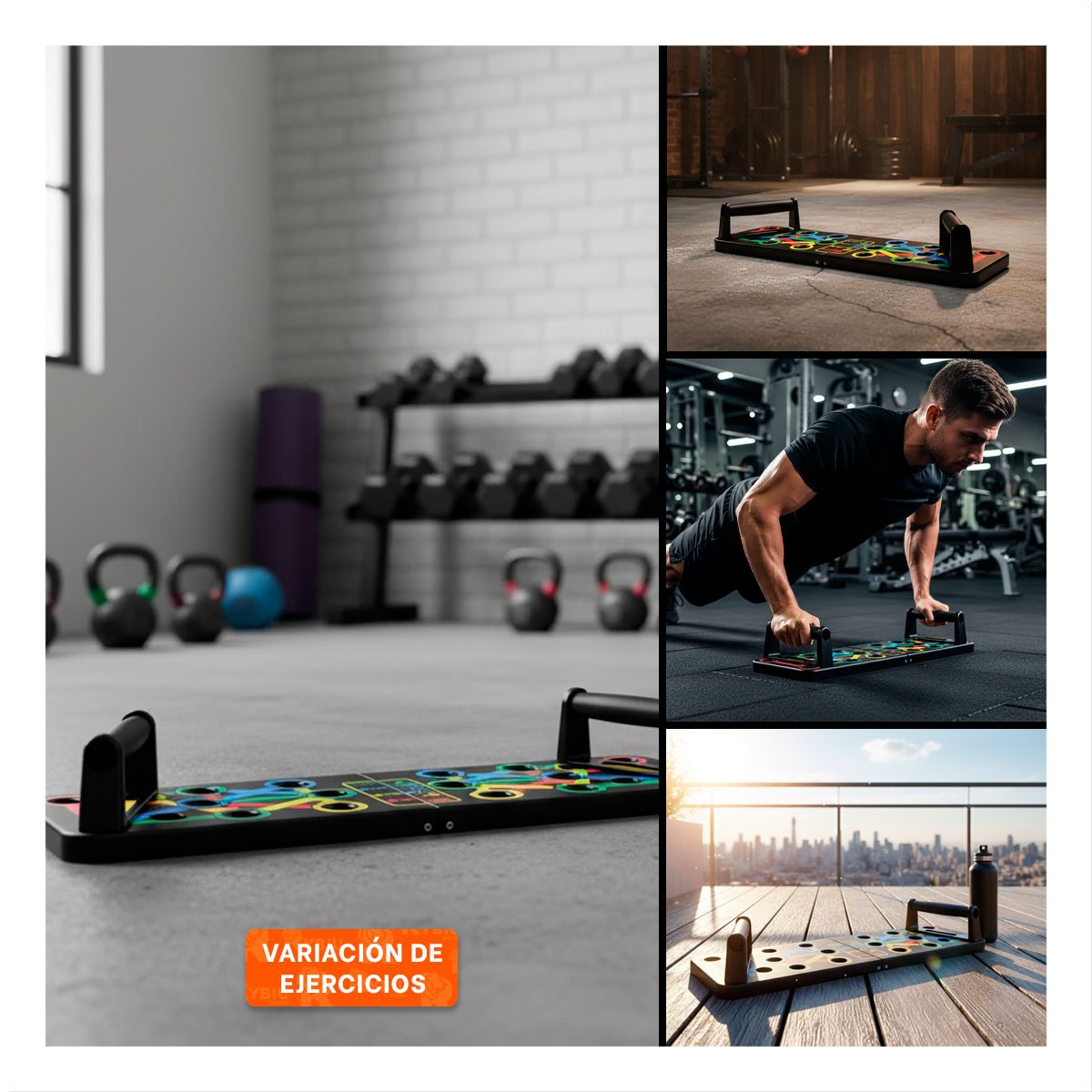 TABLERO PUSH UP NEGRO PARA ACONDICIONAMIENTO FISICO Y FLEXIONES EN CASA Y STICKY - 5