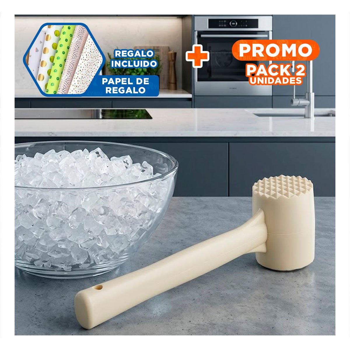 PACK2 MACHACADOR PARA COCINA CASERA COLOR CREMA Y USO FRECUENTE YPAPEL REGALO - 1